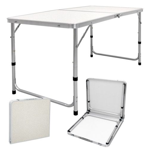 Folding aluminum garden picnic camping table with adjustable height in white 