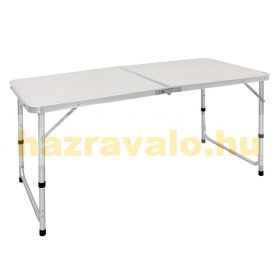  Összecsukható alumínium kerti piknik kemping asztal állítható magassággal fehér színben 