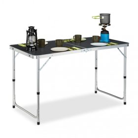   Összecsukható alumínium kerti piknik kemping asztal állítható magassággal fekete színben 