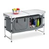 Folding garden picnic camping table with fabric cabinet, height adjustable