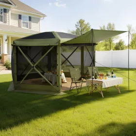   Pop-up kemping pavilon sátor 3,6x3,6 m 6 oldalú party sátor 8–10 fő részére, zöld színben