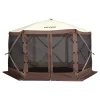 Pop-up kemping pavilon sátor 3,5x3,5 m 6 oldalú szúnyoghálós party sátor 7 fő részére, barna színben