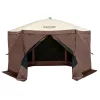 Pop-up kemping pavilon sátor 3,5x3,5 m 6 oldalú szúnyoghálós party sátor 7 fő részére, barna színben
