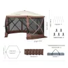 Pop-up kemping pavilon sátor 3,5x3,5 m 6 oldalú szúnyoghálós party sátor 7 fő részére, barna színben