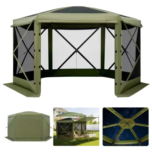 Pop-up kemping pavilon sátor 3x3 m 6 oldalú party sátor 6–8 fő részére
