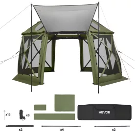   Pop-up kemping pavilon sátor 3,96x3,96 m 13 oldalú gömb alakú party sátor 10-12 fő részére