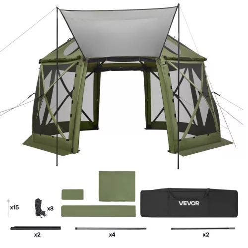 Pop-up kemping pavilon sátor 3,96x3,96 m 13 oldalú gömb alakú party sátor 10-12 fő részére