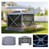 Pop-up kemping pavilon 3,6x3,6x2,2 m 6 oldalú party sátor 8-10 fő részére, szürke színben