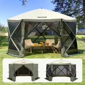   Pop-up kemping pavilon sátor 3,66x3,66 m 6 oldalú szúnyoghálós party sátor 8 fő részére, army zöld