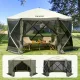 Pop-up kemping pavilon sátor 3,66x3,66 m 6 oldalú szúnyoghálós party sátor 8 fő részére, army zöld