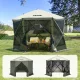Pop-up kemping pavilon sátor 3,05x3,05 m 6 oldalú szúnyoghálós party sátor 6 fő részére, army zöld