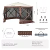 Pop-up kemping pavilon sátor 3,81x3,81 m 6 oldalú szúnyoghálós party sátor 8 fő részére, barna
