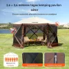 Pop-up kemping pavilon sátor 3,81x3,81 m 6 oldalú szúnyoghálós party sátor 8 fő részére, barna