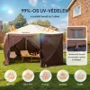 Pop-up kemping pavilon sátor 3,81x3,81 m 6 oldalú szúnyoghálós party sátor 8 fő részére, barna