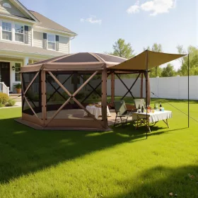   Pop-up kemping pavilon 4,57x4,57 m 8 oldalú party sátor 12–15 fő részére, barna színben
