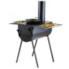 Hordozható fatüzelésű kemping kemence nagy kapacitású kültéri kályha BBQ funkcióval 
