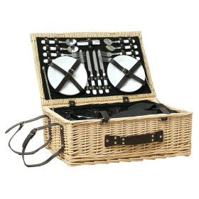   Fonott piknikkosár hűtőrekesszel 4 személyes komplett piknikkészlet, natúr fa megjelenéssel