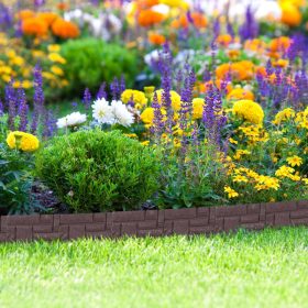   Kerti dekor kerítés 22x26 cm műanyag kőhatású kerítéspanel barna virágyágyás szegély leszúrható ágyásszegély