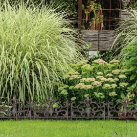   Kerti dekor kerítés 27x27x1 cm öntöttvas díszes kerítéspanel barna virágyágyás szegély leszúrható ágyásszegély