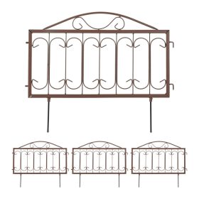   Fém kerti dekor kerítés 46x57 cm barna kerítéspanel díszes virágyágyás szegély leszúrható ágyásszegély