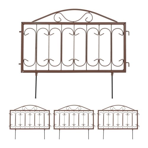Fém kerti dekor kerítés 46x57 cm barna kerítéspanel díszes virágyágyás szegély leszúrható