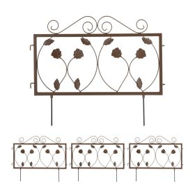   Fém kerti dekor kerítés 47x57 cm barna kerítéspanel leveles virágyágyás szegély leszúrható ágyásszegély