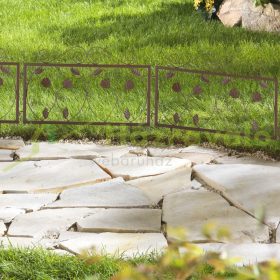   Fém kerti dekor kerítés 47x57 cm barna kerítéspanel leveles virágyágyás szegély leszúrható ágyásszegély