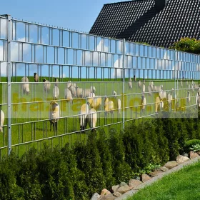   Táblás kerítésbe fűzhető birkák a mezőn kép 250x180 cm 19 cm-es szalagból műanyag belátásgátló szélfogó