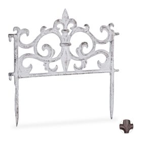   Kerti dekor kerítés 27x27x1 cm öntöttvas díszes kerítéspanel fehér virágyágyás szegély leszúrható ágyásszegély