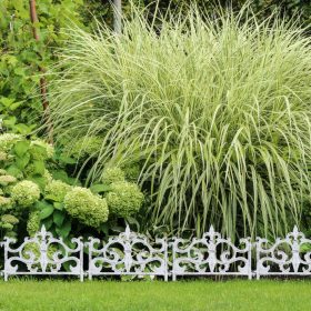   Kerti dekor kerítés 27x27x1 cm öntöttvas díszes kerítéspanel fehér virágyágyás szegély leszúrható ágyásszegély