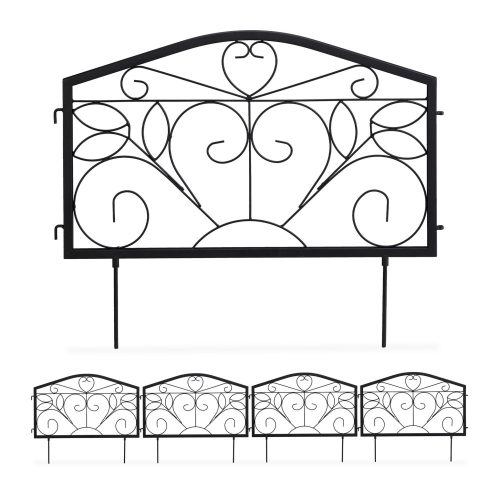 Kerti dekor kerítés 47x54,5x1,5 cm fém vintage kerítéspanel fekete virágyágyás szegély leszúrható ágyásszegély