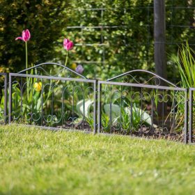   Fém kerti dekor kerítés 47x56,5x1,5 cm díszes kerítéspanel fekete virágyágyás szegély leszúrható ágyásszegély