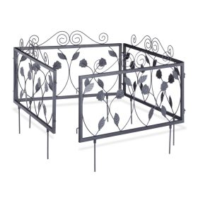   Kerti dekor kerítés 47x56,5x1,5 cm fém díszes kerítéspanel fekete virágyágyás szegély leszúrható ágyásszegély