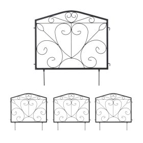   Kerti dekor kerítés 60x60 cm fém kerítéspanel fekete díszes virágyágyás szegély leszúrható ágyásszegély