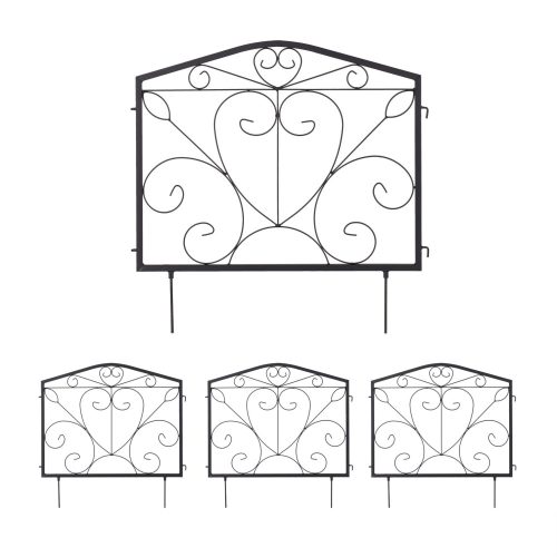 Kerti dekor kerítés 60x60 cm fém kerítéspanel fekete díszes virágyágyás szegély leszúrható