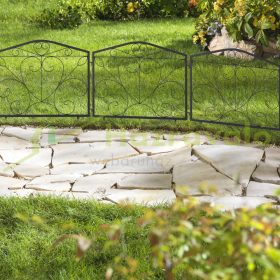   Kerti dekor kerítés 60x60 cm fém kerítéspanel fekete díszes virágyágyás szegély leszúrható ágyásszegély
