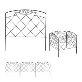   Kerti dekor kerítés 61x61 cm horganyzott acél díszes kerítéspanel fekete virágyágyás szegély leszúrható ágyásszegély