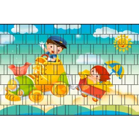   Táblás kerítésbe fűzhető rajzfilm figurás gyerekkép 250x180 cm mesefigura 19 cm-es szalagból műanyag belátásgátló szélfogó