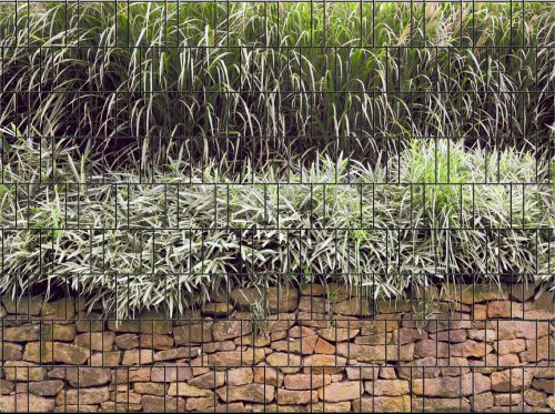 Stone wall picture that can be attached to a board fence 250x180 cm made of 19 cm tape plastic anti-view wind deflector