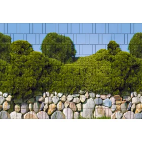 Táblás kerítésbe fűzhető bokros fal kép 250x180 cm 19 cm-es szalagból műanyag belátásgátló