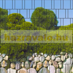   Táblás kerítésbe fűzhető bokros fal kép 250x180 cm 19 cm-es szalagból műanyag belátásgátló szélfogó