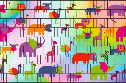 Drawing animals children's picture that can be attached to a board fence 250x180 cm made of 19 cm tape plastic anti-view windbreak