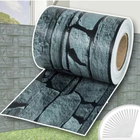   Kerítésbe fűzhető PVC műanyag szalag 35m hosszú 19cm magas sötét köves belátásgátló szélfogó