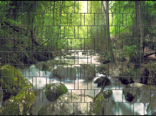 Waterfall picture 250x180 cm made of 19 cm tape plastic anti-view windbreak