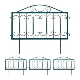   Fém kerti dekor kerítés 46x57 cm zöld kerítéspanel díszes virágyágyás szegély leszúrható ágyásszegély