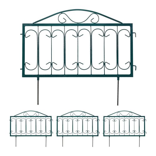 Fém kerti dekor kerítés 46x57 cm zöld kerítéspanel díszes virágyágyás szegély leszúrható