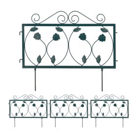   Fém kerti dekor kerítés 47x57 cm zöld kerítéspanel leveles virágyágyás szegély leszúrható ágyásszegély