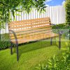 Garden bench board with backrest and wooden seat, outdoor 120 cm wide