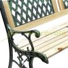 Garden bench with wrought iron lattice backrest and wooden seat with cast iron frame