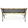 Garden bench with lattice backrest and wooden seat, wrought iron with iron frame, 122 cm wide